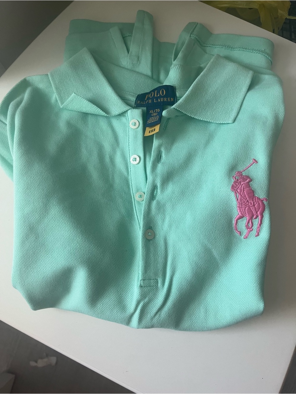 Polo by Ralph Lauren Girls Mint Green Polo Shirt with Pink Pony